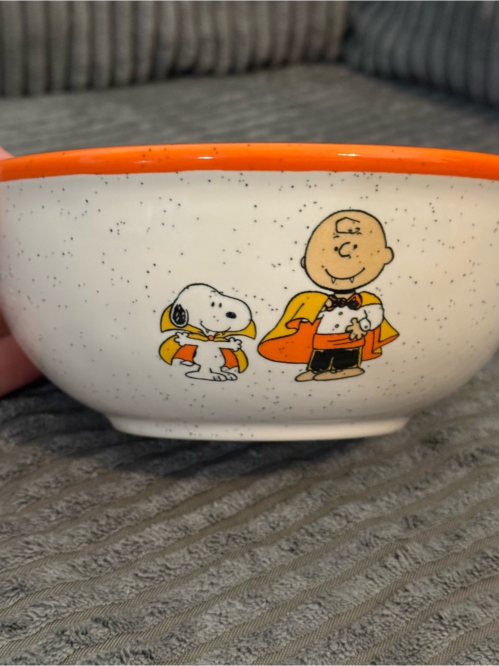 Rae Dunn ✨ Peanuts Snoopy & Charlie Brown Speckled Candy Bowl w Orange rim